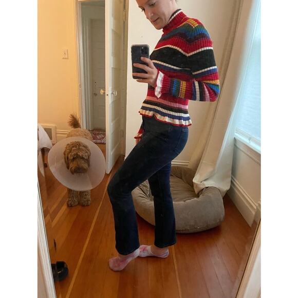 MSGM Rainbow Multicolored Striped Knit Ruffle Bell Sleeve Turtleneck Sweater XS - Picture 13 of 16